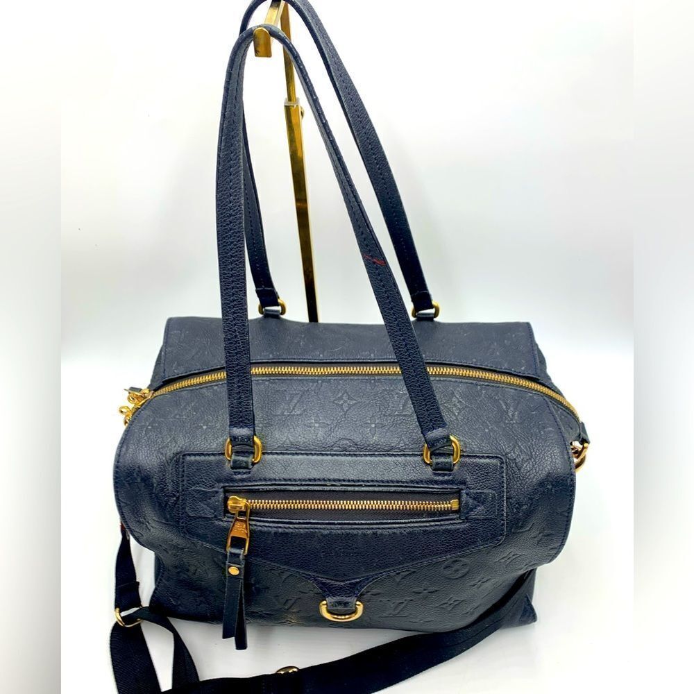 Auth Louis Vuitton Large Lumineuse PM Monogram Navy Blue Leather Tote Preloved - Picture 10 of 16
